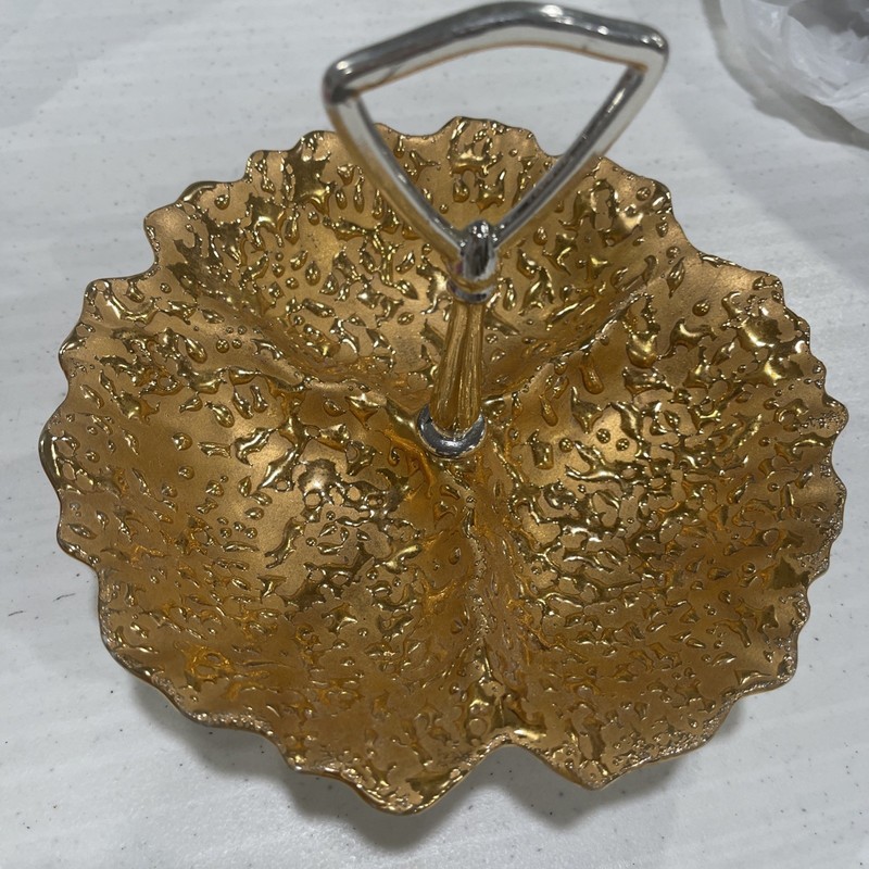 Vintage 22K Hand Decorated Weeping-Bright Gold Sectioned Candy Trinket Dish Tray