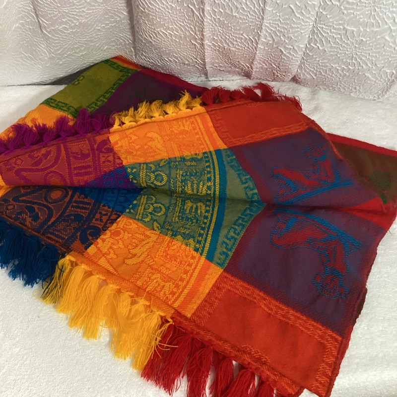 Fabric Tapestry Vibrant Colors With Fringes Large Size Hispanic Vibes Never Used