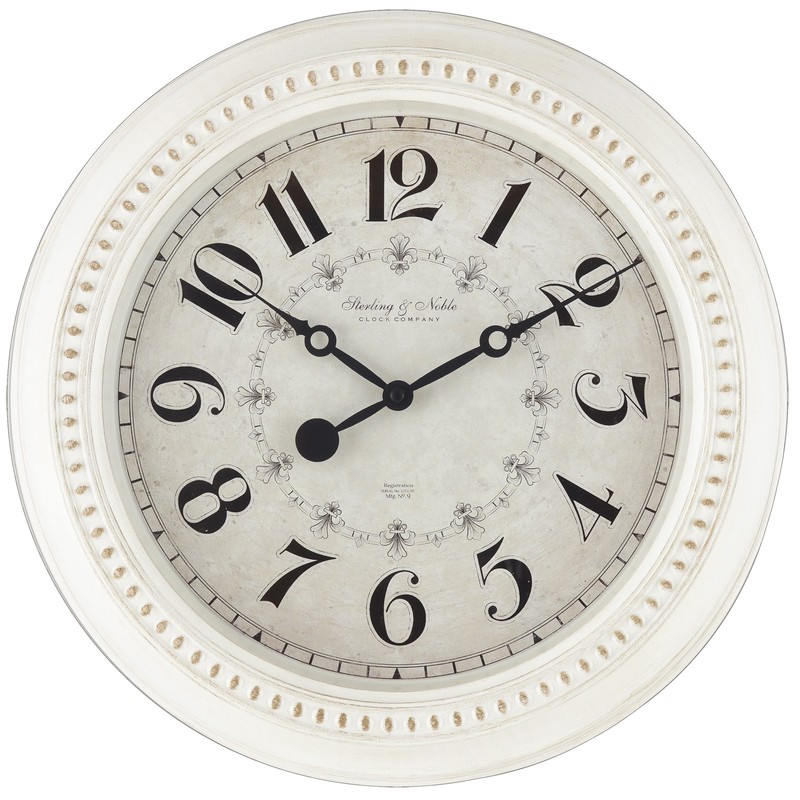 15.5″ Round Antique White French Country Analog Traditional Wall Clock