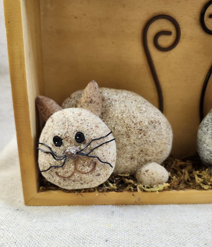 Assemblage Art Shadow Box Mixed Media Found Natural Stones Into Cats Wall Decor gallery
