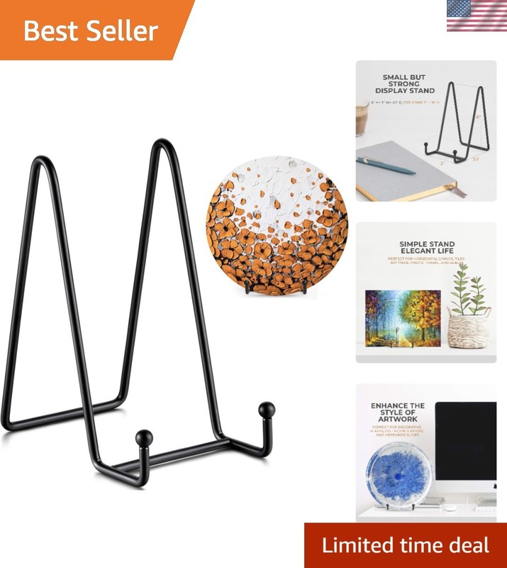 Compact 6-Inch Decorative Stand Set – Mat Black Metal Easel for Elegant Displays