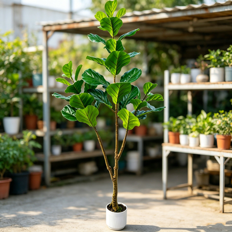 5Ft Fake Ficus Tree With White Pot Moss Lifelike Foliage Indoor Commercial Use