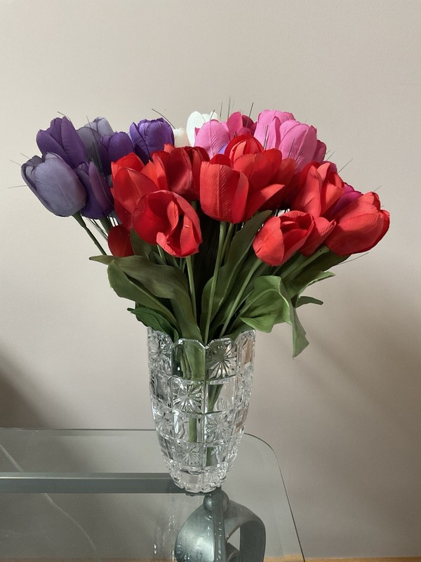 Artificial Spring Flowers ~ Tulips ~ Purple/Red/White/Pink ~ (4) Stem Bouquet gallery