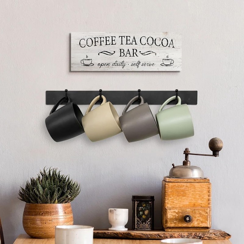 Coffee Tea Cocoa Bar Sign Decor Farmhouse Wall Plaque with Wood Grain Retro Cafe gallery