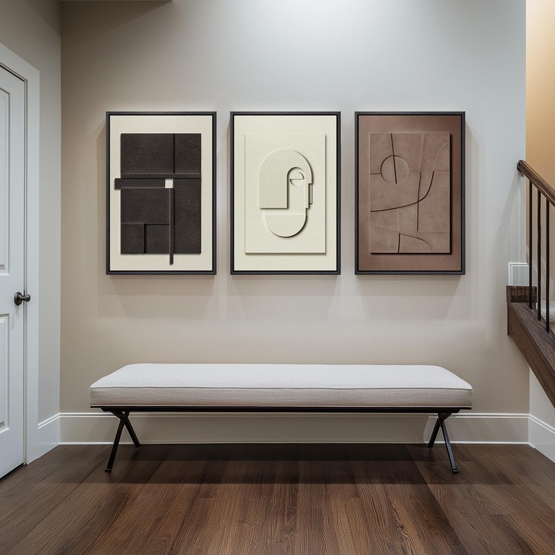 Framed Abstract 3D Textured Wall Art for Living Room, 3 Piece Modern Neutral ... gallery