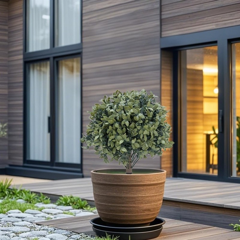2Pcs Artificial Boxwood Topiary Ball Trees 65cm with Ground Spike Indoor Outdoor gallery