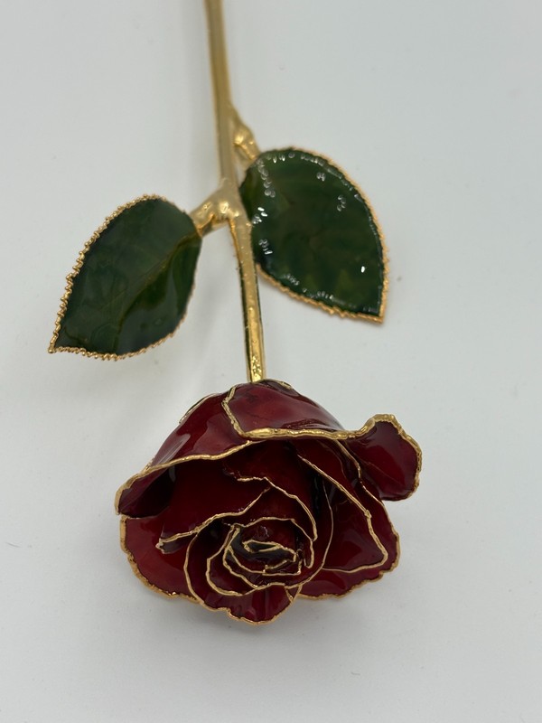 24k Gold Dipped Burgundy Rose Forever Flower Long Stem 10.5" gallery