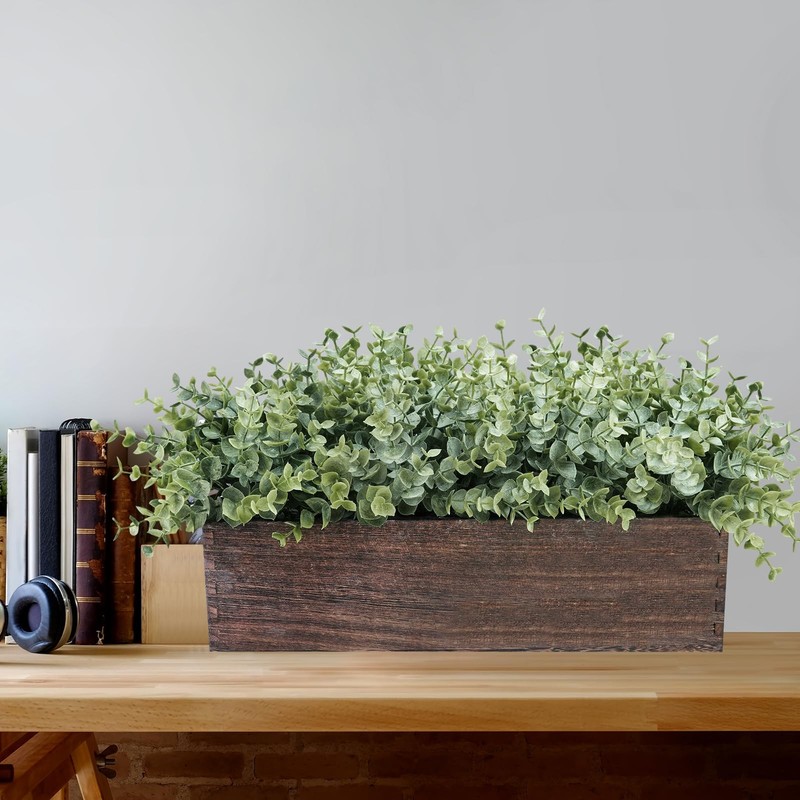 Artificial Eucalyptus Farmhouse Centerpiece Wood Planter Box 16x8x7in Decor gallery