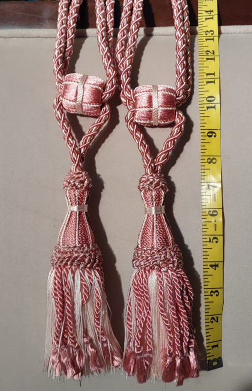 2 ITALIAN BRAIDED ROPE TASSEL PALE, DUSTY PINK , CURTAIN, DRAPERY LUXURY TIEBACK gallery