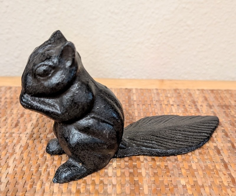 Rustic Cast Iron Standing Chipmunk Squirrel with Long Tail Door Stopper Wedge