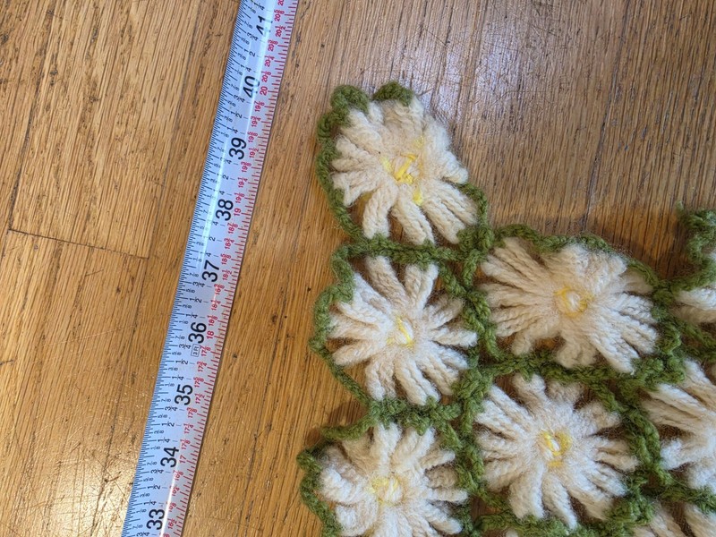 Vintage Crochet Daisy Puff Stitch Afghan Throw Blanket Green Yellow White 62X40 gallery