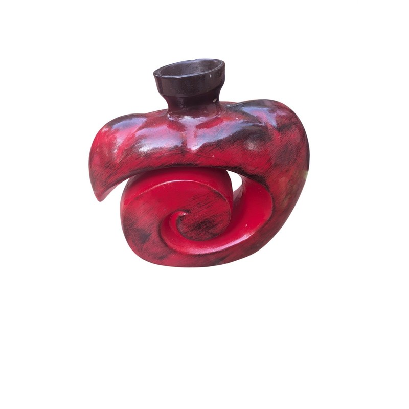 Abstract Spiral Ceramic Vase Red Black Modern Sculptural Art Pottery Decor 7in gallery