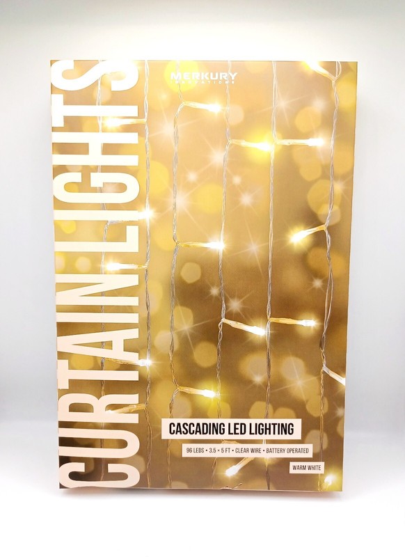 Merkury Innovations Cascading LED Lights Warm White 96 LEDS 3.5 X 5FT Clear Wire