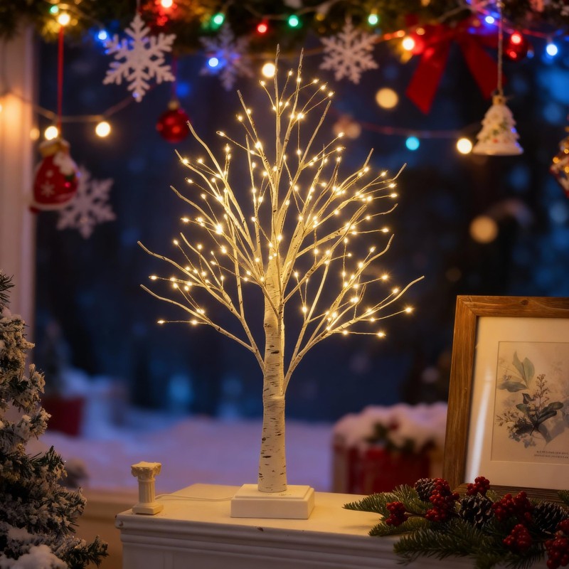 Lighted Trees for Indoor Decor, 24”2FT White Birch Tree with 144 LED Lights, ... gallery