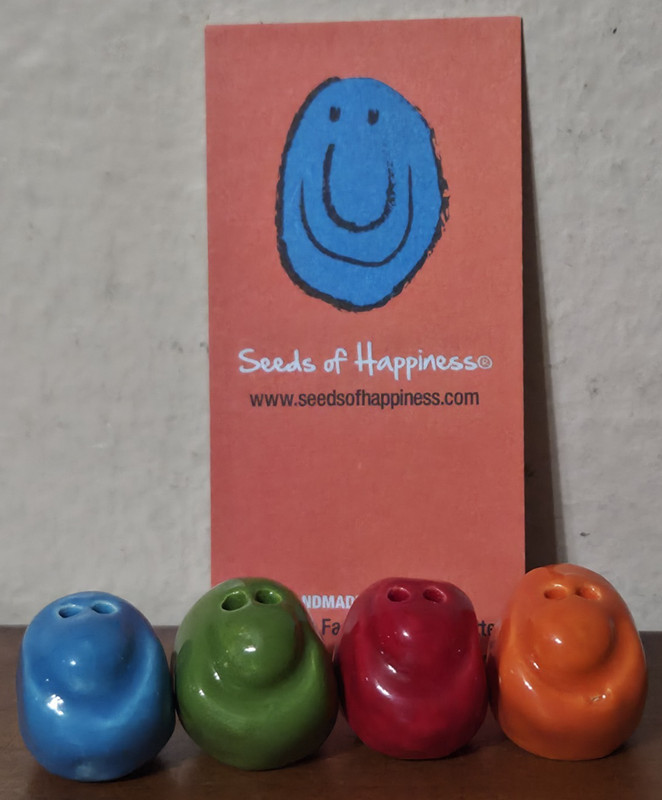 4 Seeds of Happiness Clay Mark Borella Orange Red Green Blue