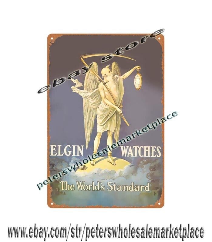 1910s Elgin Watches The Worlds Standard Father Time metal tin sign man cave