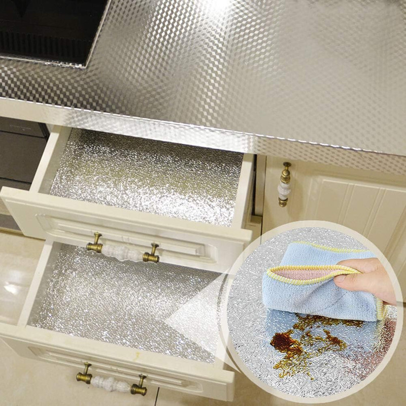 Silver Contact Paper for Kitchen Oil Proof Waterproof Sticker Aluminum Foil Kitc gallery