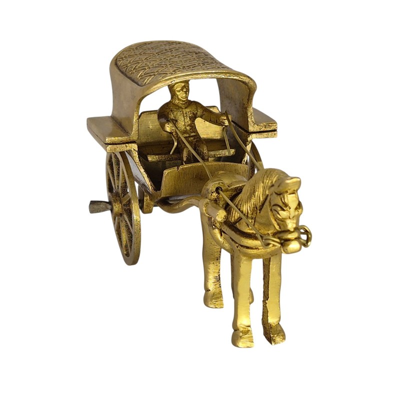5” Brass Horse Cart Statue Antique Finish Vintage Home Decor Gift (16289)