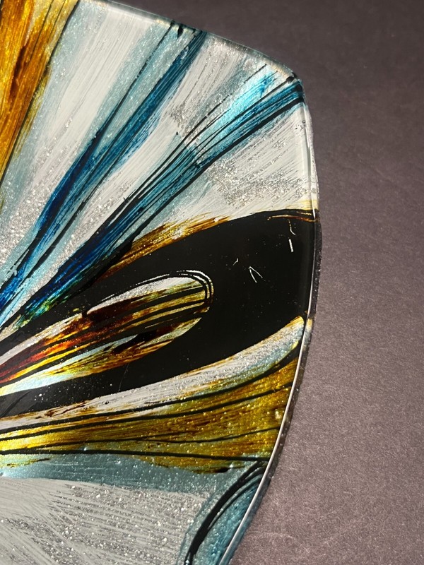 Metallic Quadrifoglio Abstract Art Glass Triangular Trinket Candy Dish Bowl 7.5" gallery
