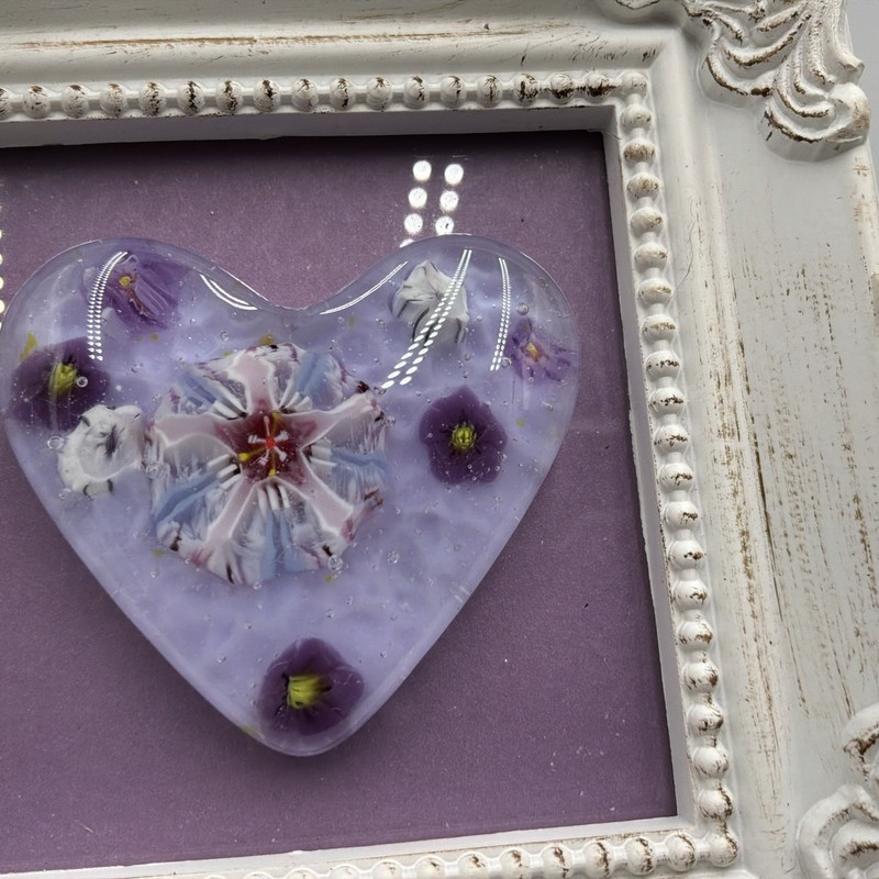 Handmade Mini Fused Art Glass Heart Framed Decorative Accent Art Tabletop gallery