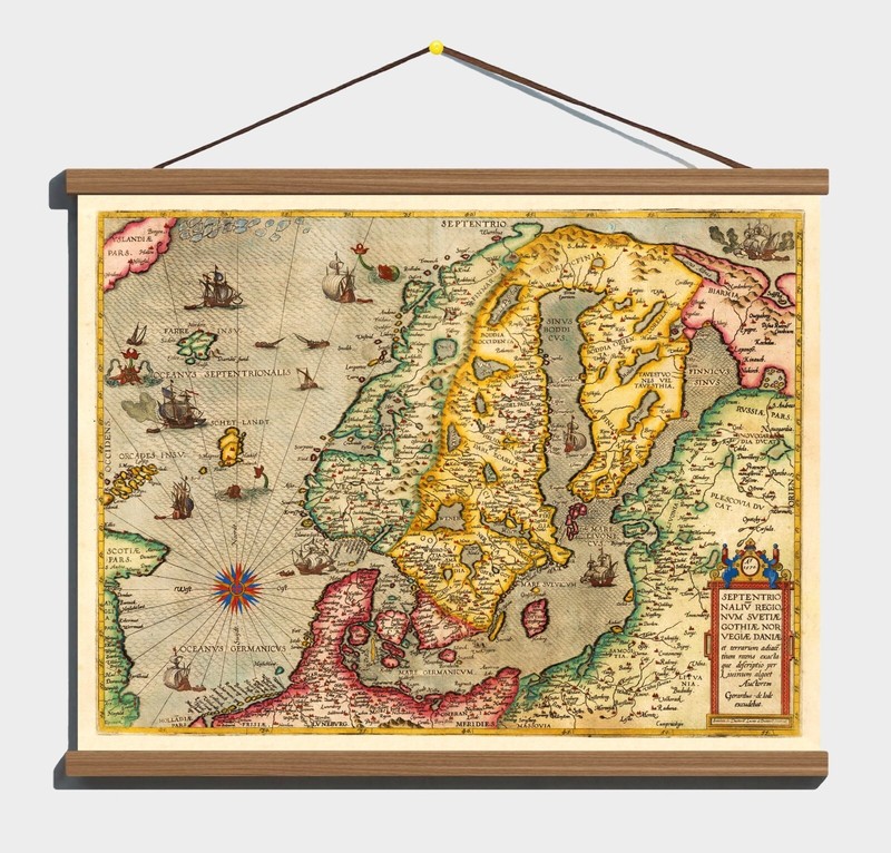 Antique Portolan Map: Northern Europe Scandinavia, Canvas Magnetic Wooden Hanger