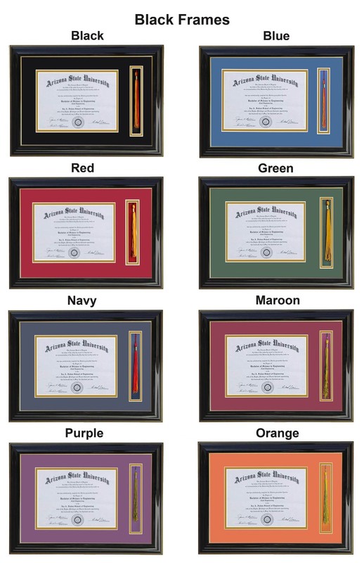 Custom Double Diploma Frame with Tassel Holders - Black/Black - Wood & Glass-H gallery
