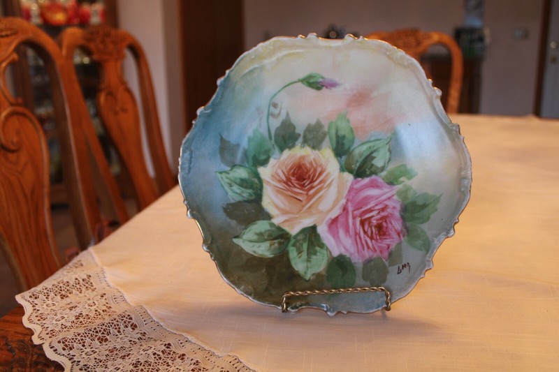 Limoges France LDG & Co Flambeau Porcelain China Handpainted Pink Floral Platter gallery