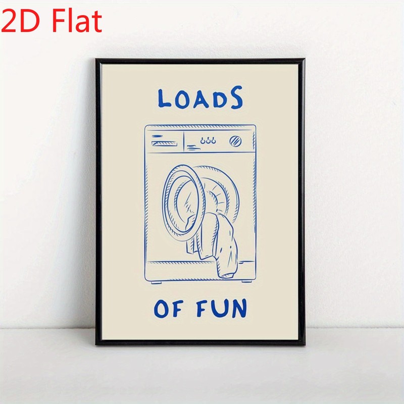 Loads Of Fun Washing Machine Line Canvas Art, Soft Blue Laundry Room Humor Decor
