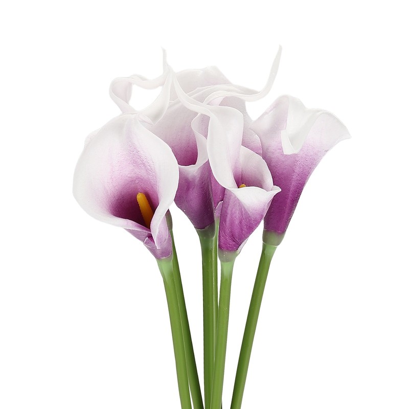 6 Pcs 13 Inch Artificial Calla Lily Fake Flowers Real Touch, White Purple/Yellow