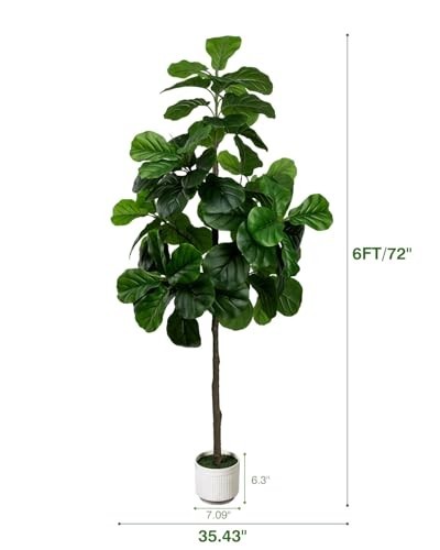 Artificial Fiddle Leaf Fig Tree 6FT - Large Fake Trees with White Planter, Tall gallery