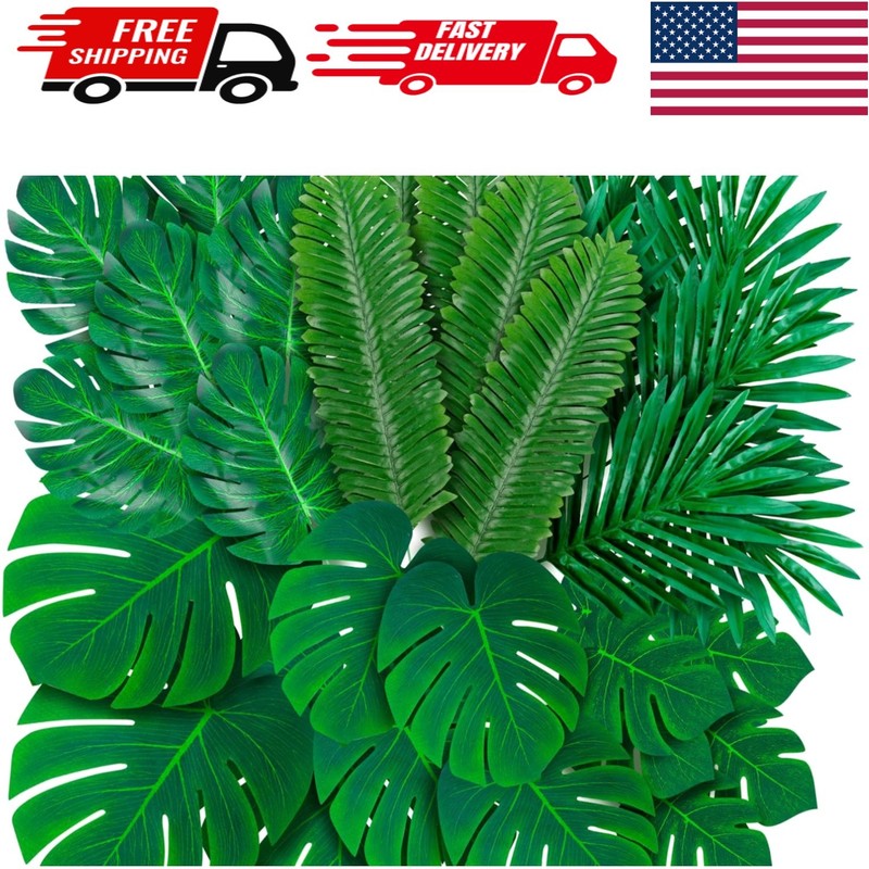 Realistic 108 Pack Green Palm Leaves for Tropical Theme Party Decorations
