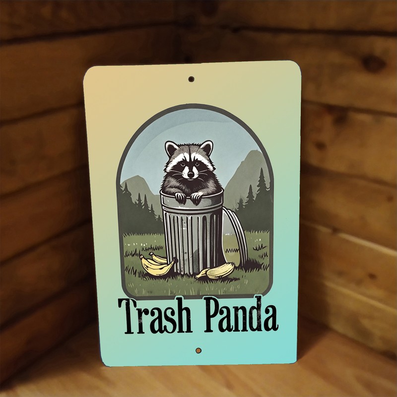 Trash Panda Cute Raccoon in Garbage Can 12"x8" Metal Poster Sign Art gallery