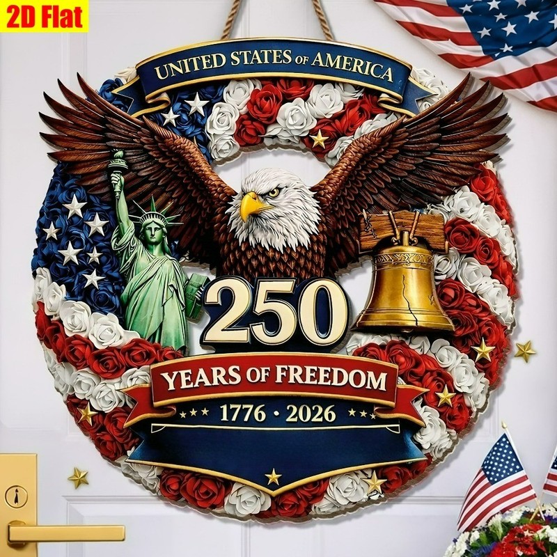 Patriotic USA Wreath 250 Years Liberty Bell Front Wooden Door Wall Hanging Decor