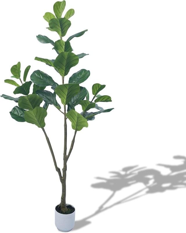 5FT Fiddle Leaf Fig Artificial Tree Silk Fake Ficus Tree with White Planter NEW gallery