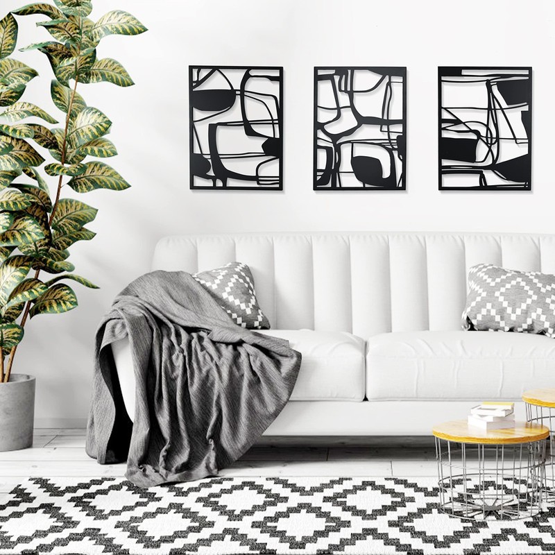 Remenna Metal Wall Decor Abstract Wall Art Black Metal Wall Art Set of 3 with... gallery