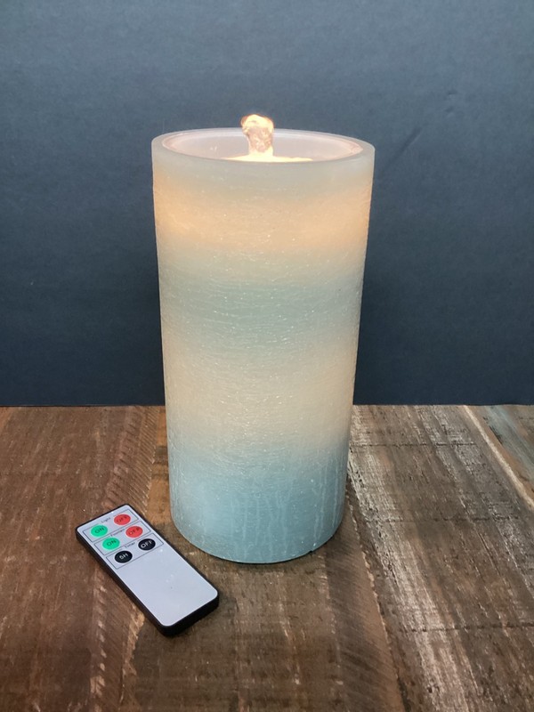Blue wax lighted candle fountain w/5 hr. timer remote 8”