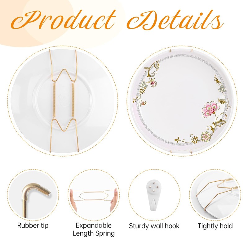 4 Pack HeavyDuty Stainless Steel Plate Hangers 810 Inch Gold for Wall Display gallery