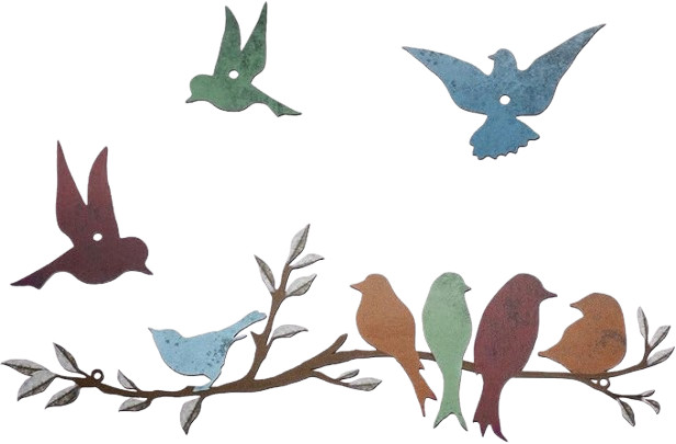 Metal Bird Wall Art Birds on the Branch Wall Decor Leaves with Birds Metal Sculp