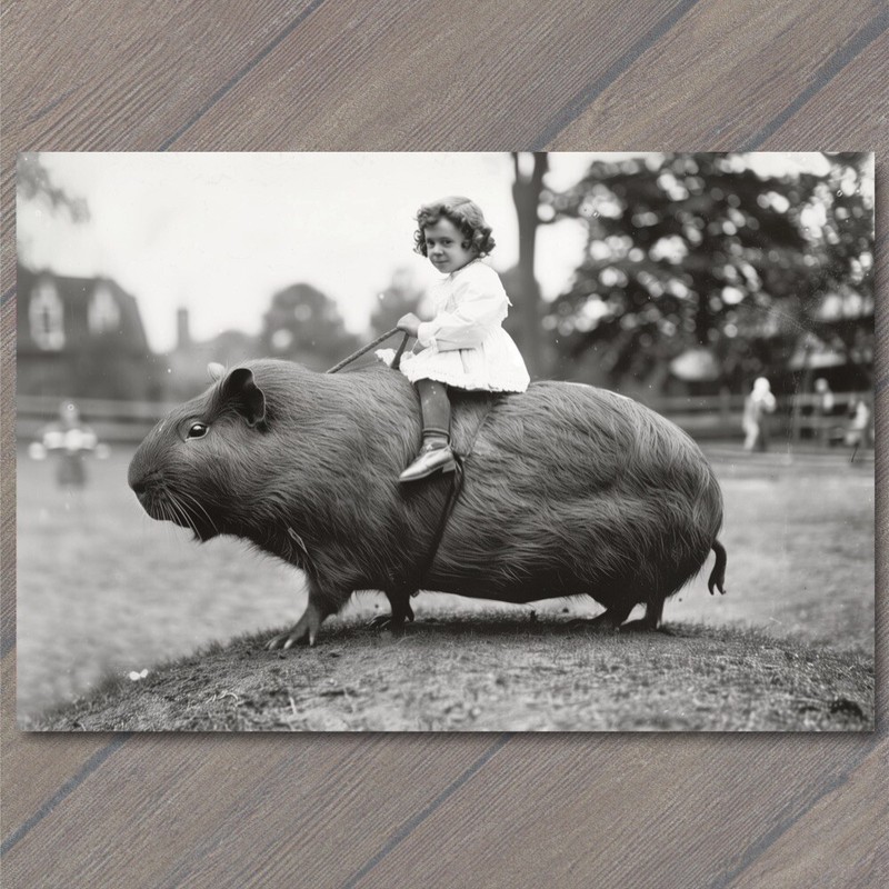 Art Print Guinea Pig Kids Riding Old School Vibe Weird Strange Funny Race Giant