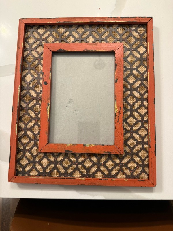 CBK. Orange Frame. 5×7 Internal. 10×12 Size. Metal & Burlap Accents