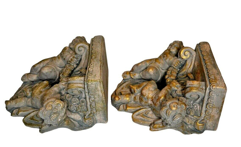Set of 2 Ornate Plaster Angels Cherubs Wall Shelf Decor Antique Style gallery