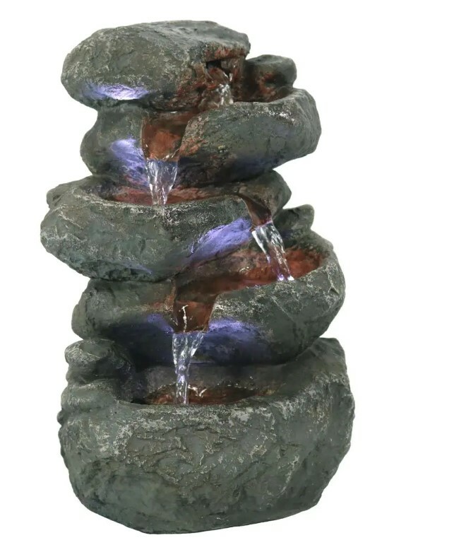 Sunnydaze Decor® Stacked Rocks Tabletop Fount Light Grey w/LED Light