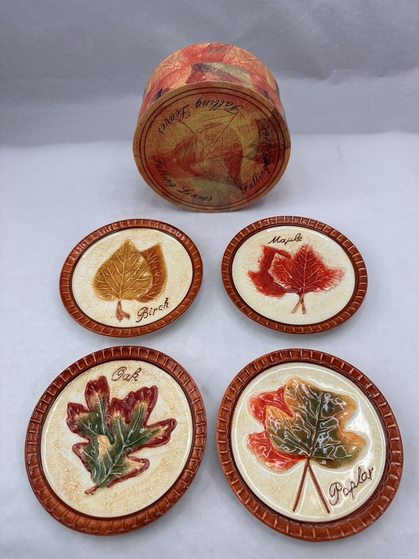 MWW Market FALLING LEAVES 4.5″ Mini Plate Set 4Pc Colors Of Fall Autumn Leaf MIB