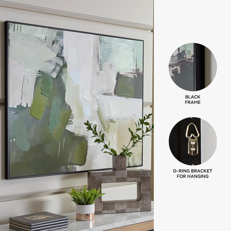 Vinick Hand-Painted Abstract Wall Art 50x40 Inches in Green & White gallery