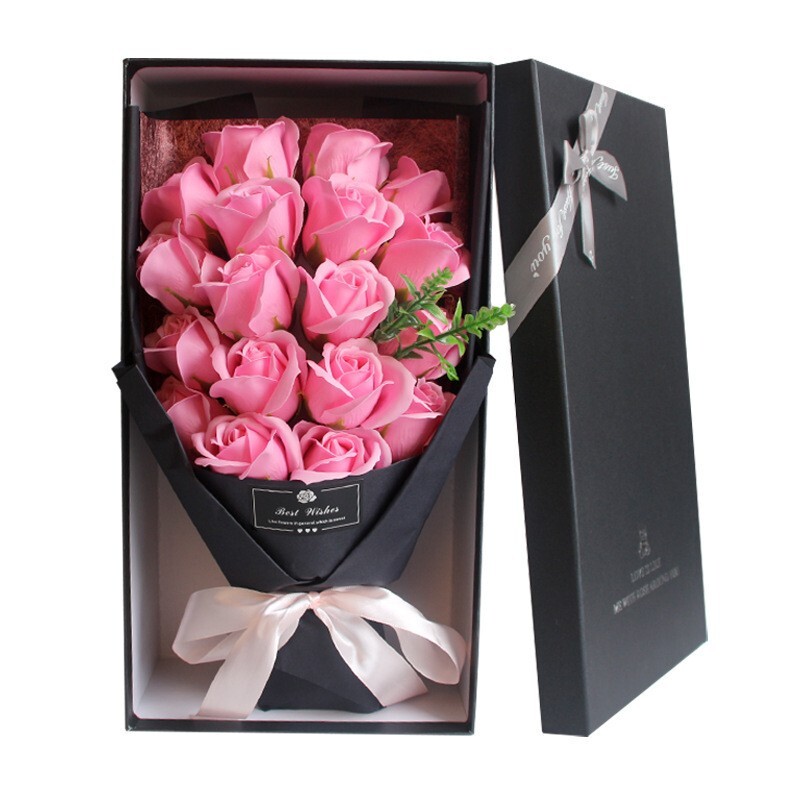 18 Pcs Eternal Pink Rose Soap Flower Bouquet Valentines Day Girlfriend Wife Gift