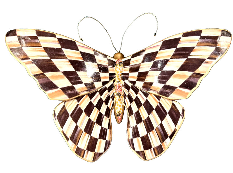 MacKenzie Childs Courtly Check Butterfly – Hanging Wall Decor Black & White 12″