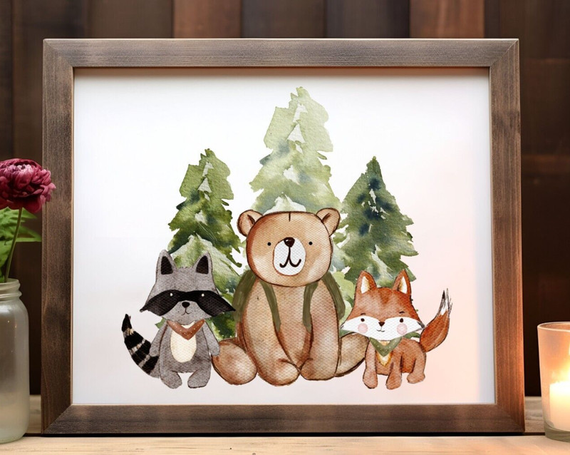 Nursery Art Print, Woodland Animals Art Print, Wall Art Decor, Kids Room Art