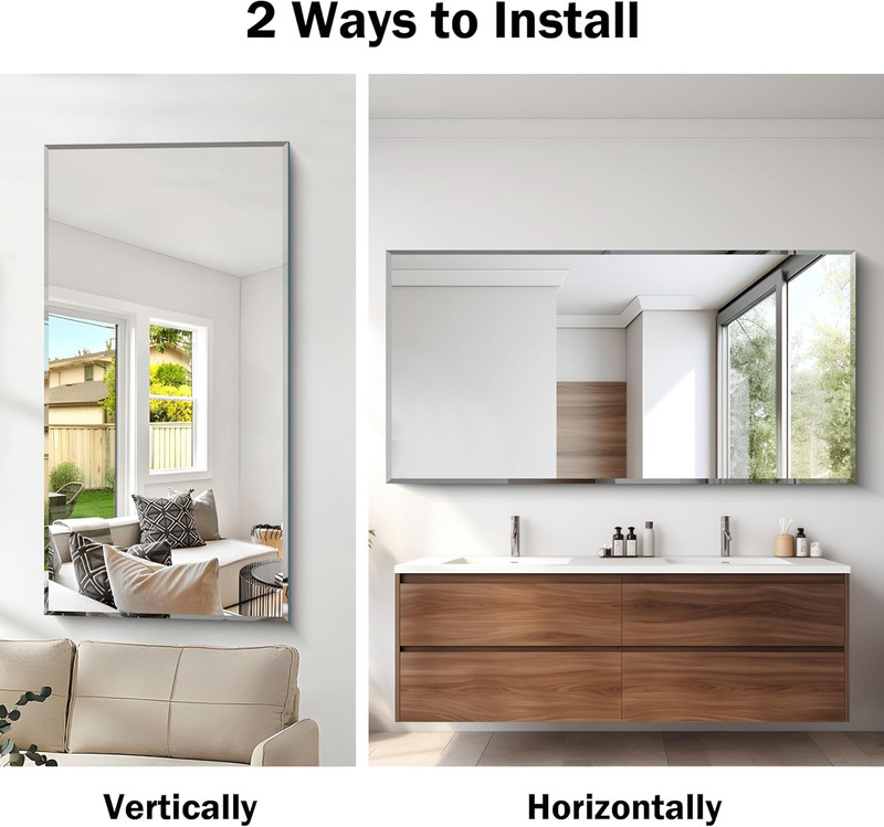 30x60 Large Beveled Frameless Bathroom Mirror - Shatterproof & Chic Design gallery