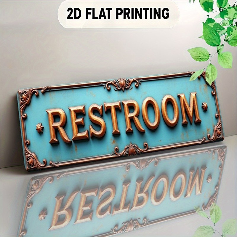 Vintage Blue Restroom Metal Sign Ornate Scroll Frame For Cafe Bar Door Decor