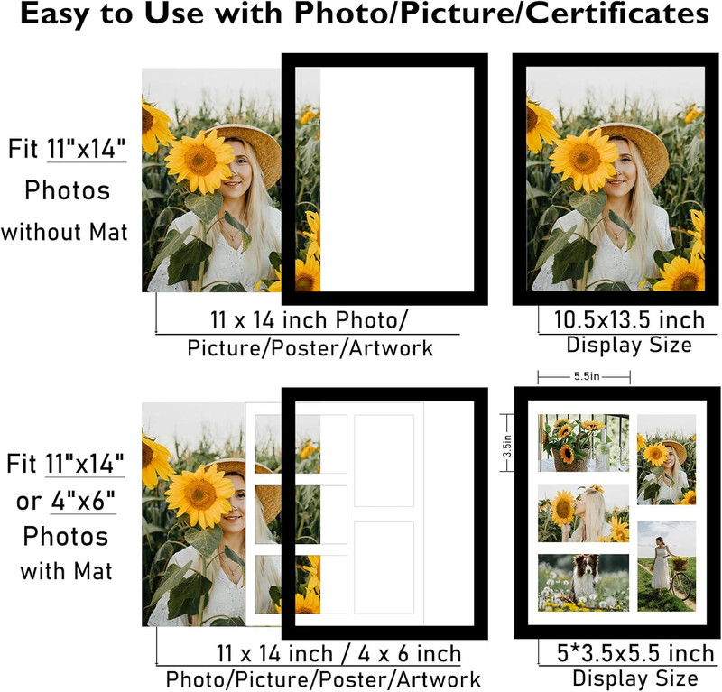 11x14 and 4x6 Collage Frame for 5 Photos Wall Hanging Black Multi-Frame gallery